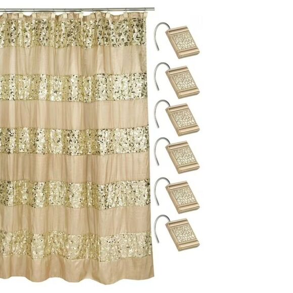 Sweet Home Collection Sinatra Fabric Shower Curtain and Hook Set - Picture 5 of 5